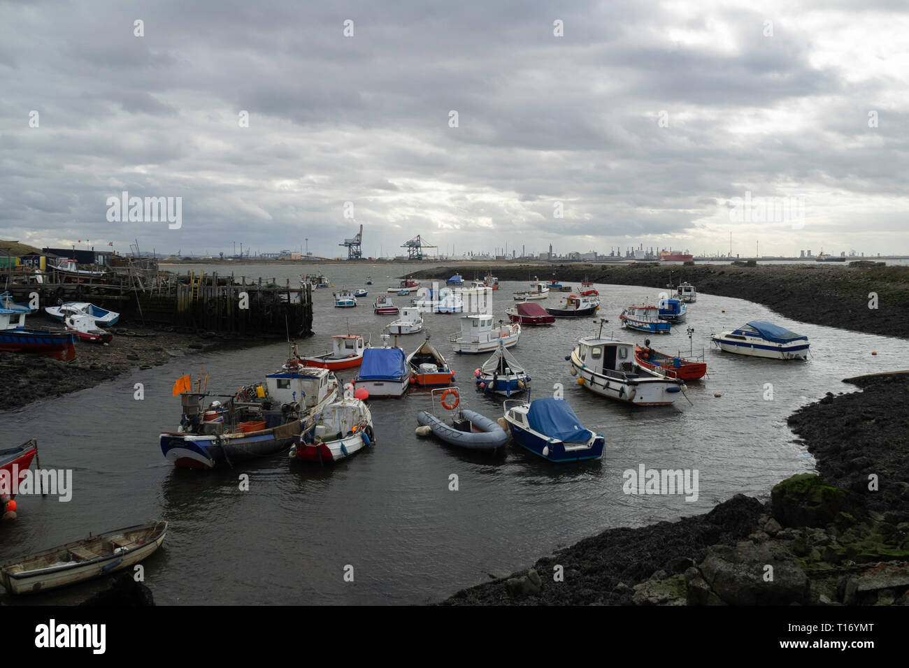 Fishing and pleasure boats in Paddys Hole Harbour, Teesmouth, Redcar Cleveland UK Stock Photo