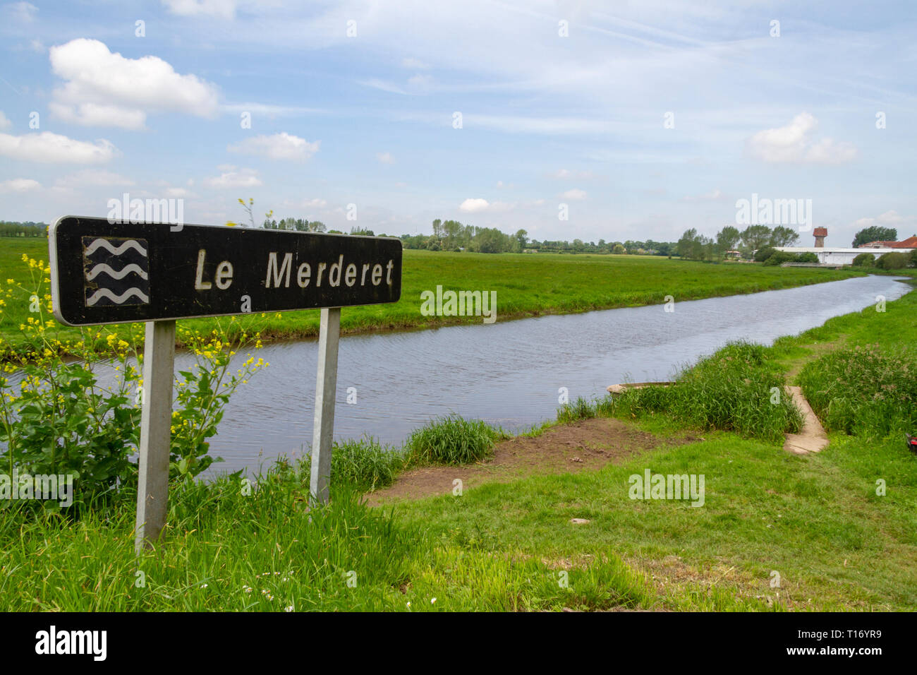 View NW over Le Merderet river on the SW edge of Chef du Pont, a strategic point during D-Day on 6th June 1944, Normandy, France. Stock Photo