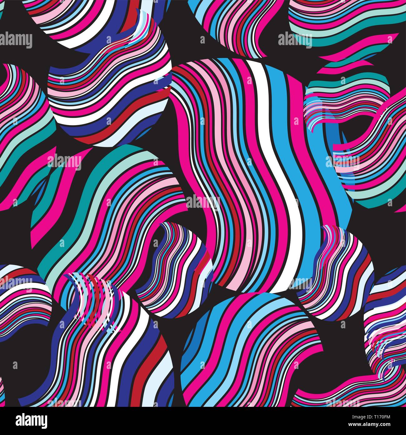 Seamless bright trendy abstract pattern from different waves and lines Stock Vector