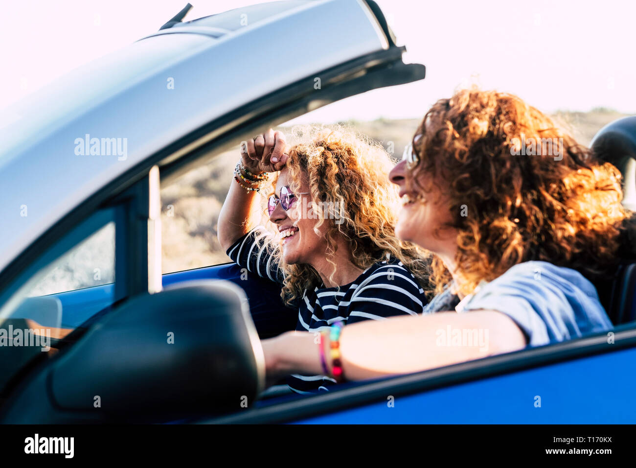 Two Women Friends Car Drive High Resolution Stock Photography and