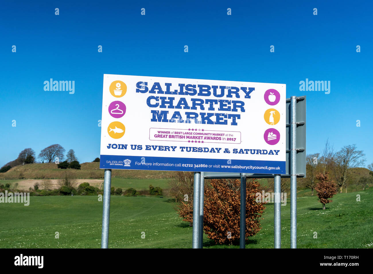 Advertising sign for Salisbury charter market Stock Photo