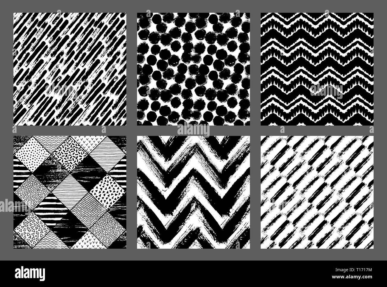Painted Patterns Hand Drawn Backgrounds Dots Stripes Chevron Stock Vector