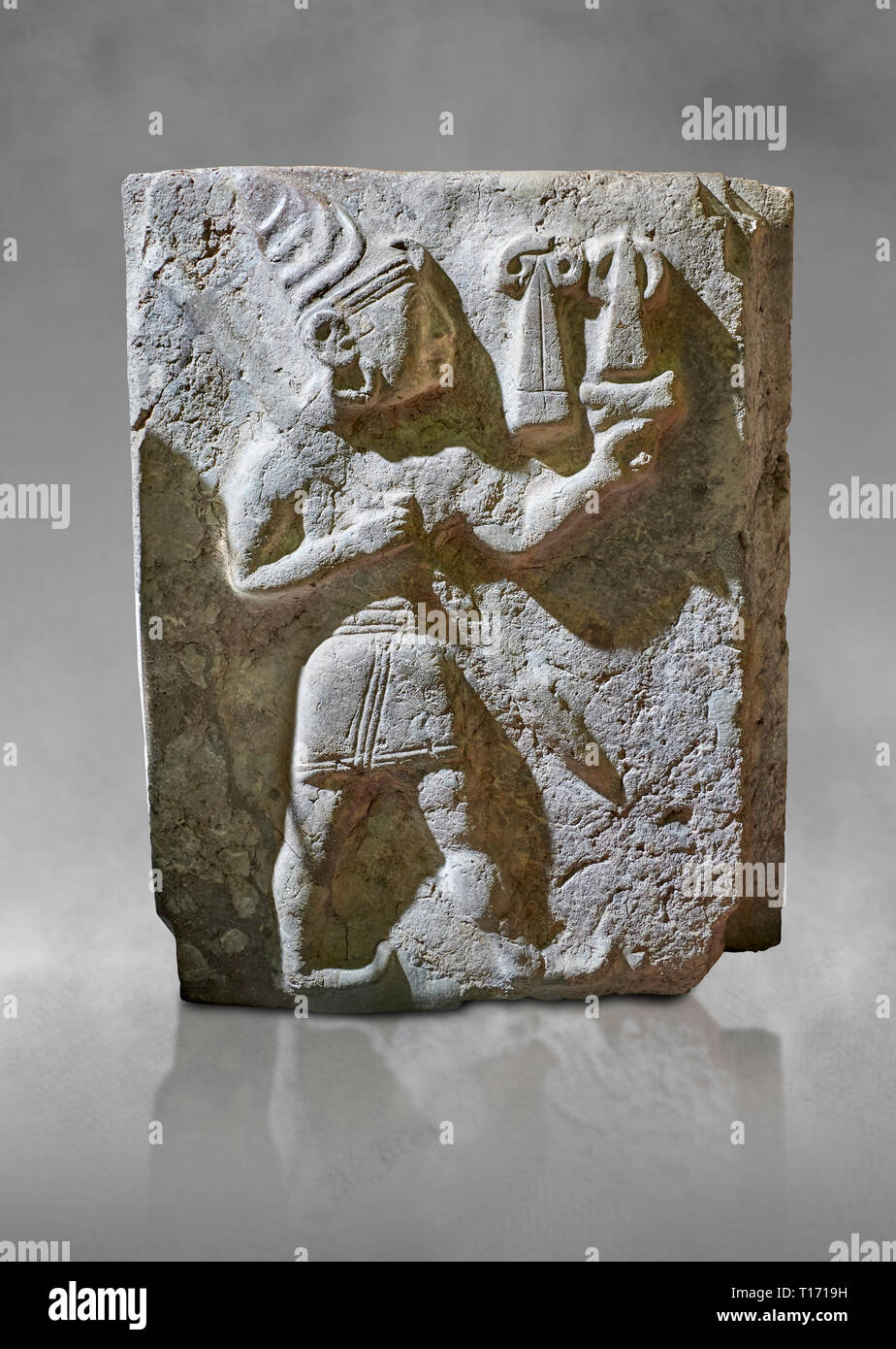 Hittite orthostat relief depicting a god. Hittie Period 1450 - 1200 BC. Hattusa Boğazkale. Hattusa Boğazkale. Çorum Archaeological Museum, Corum, Turk Stock Photo
