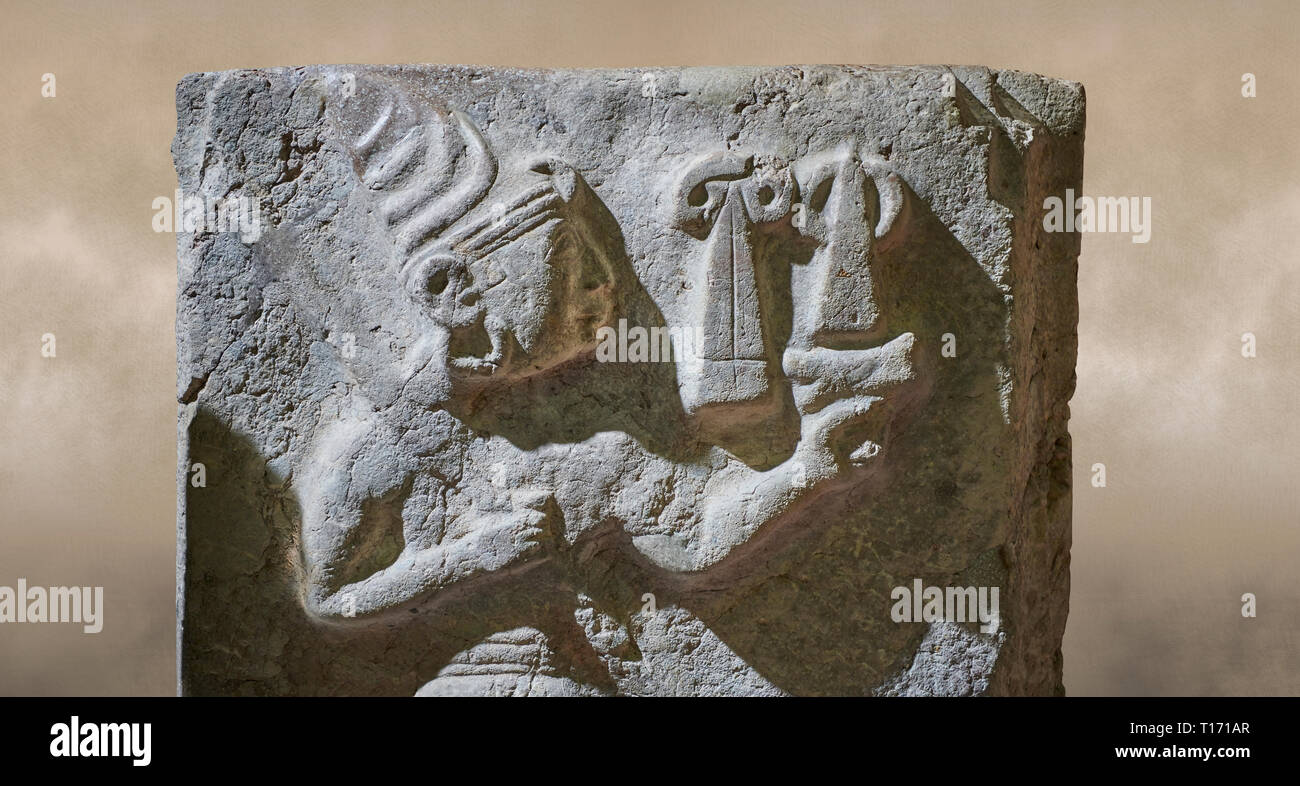 Hittite orthostat relief depicting a god. Hittie Period 1450 - 1200 BC. Hattusa Boğazkale. Çorum Archaeological Museum, Corum, Turkey. Çorum Archaeolo Stock Photo