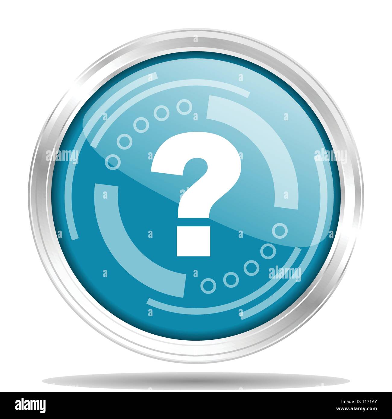 Question mark silver metallic chrome border round web icon, vector illustration for webdesign