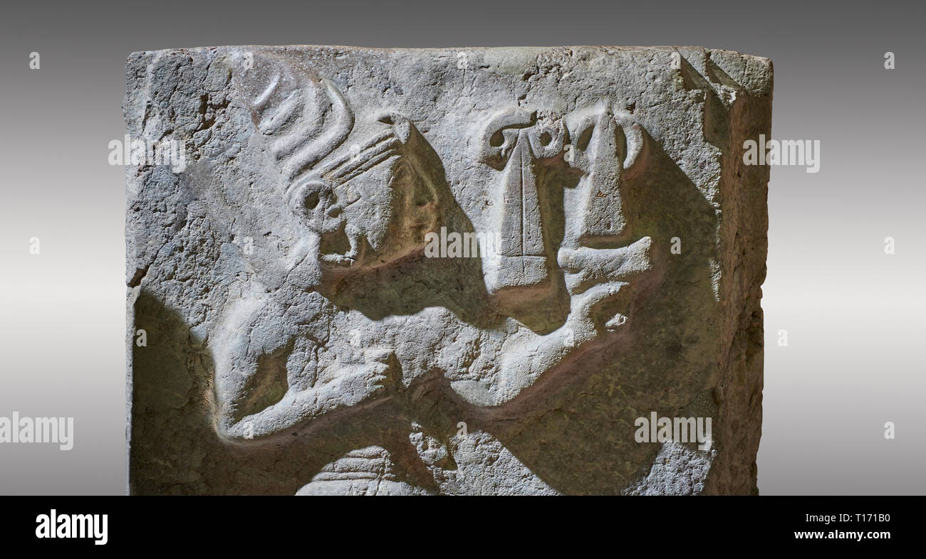 Hittite orthostat relief depicting a god. Hittie Period 1450 - 1200 BC. Hattusa Boğazkale. Çorum Archaeological Museum, Corum, Turkey. Çorum Archaeolo Stock Photo