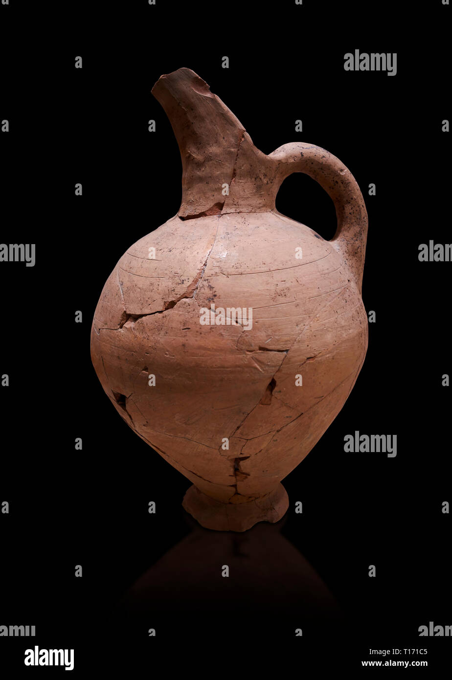 Hittite terra cotta beak spout pitcher . Hittite Period, 1600 - 1200 BC.  Hattusa Boğazkale. Çorum Archaeological Museum, Corum, Turkey. Against a bla Stock Photo