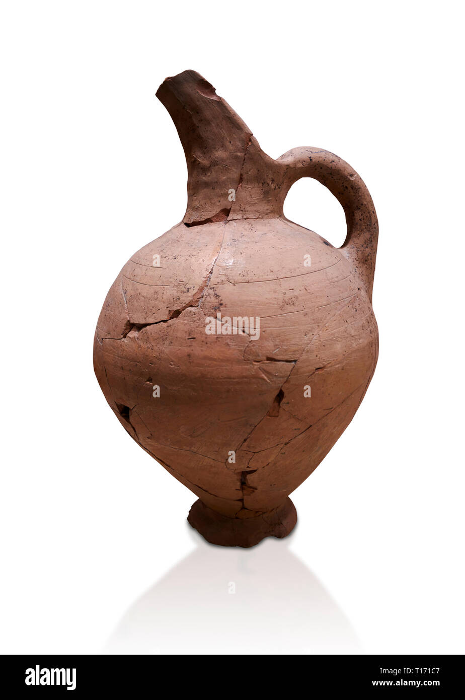 Hittite terra cotta beak spout pitcher . Hittite Period, 1600 - 1200 BC.  Hattusa Boğazkale. Çorum Archaeological Museum, Corum, Turkey. Against a whi Stock Photo