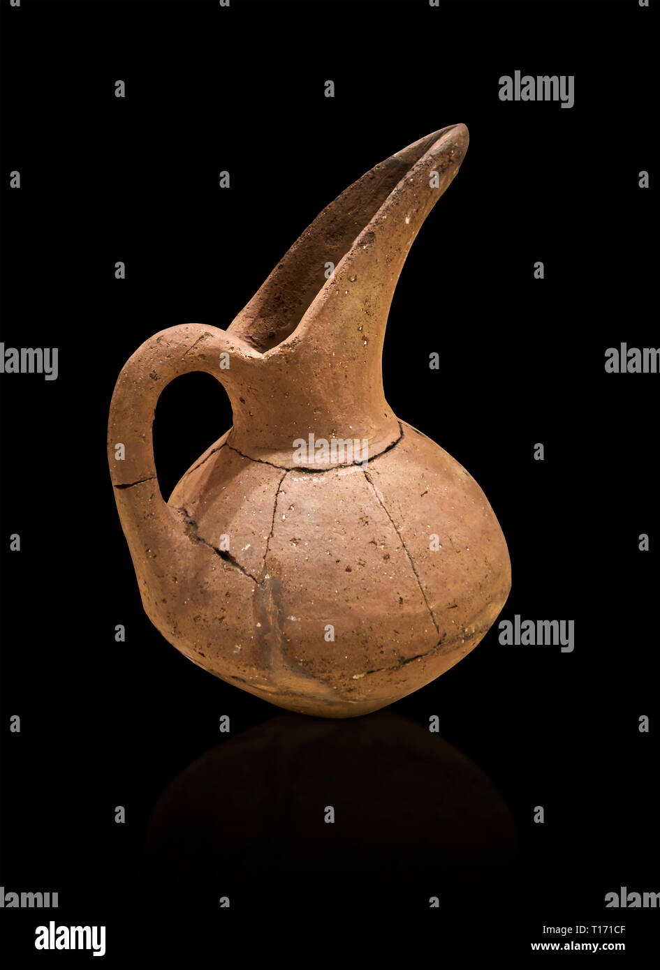 Hittite terra cotta beak spout pitcher . Hittite Period, 1600 - 1200 BC.  Hattusa Boğazkale. Çorum Archaeological Museum, Corum, Turkey. Against a bla Stock Photo