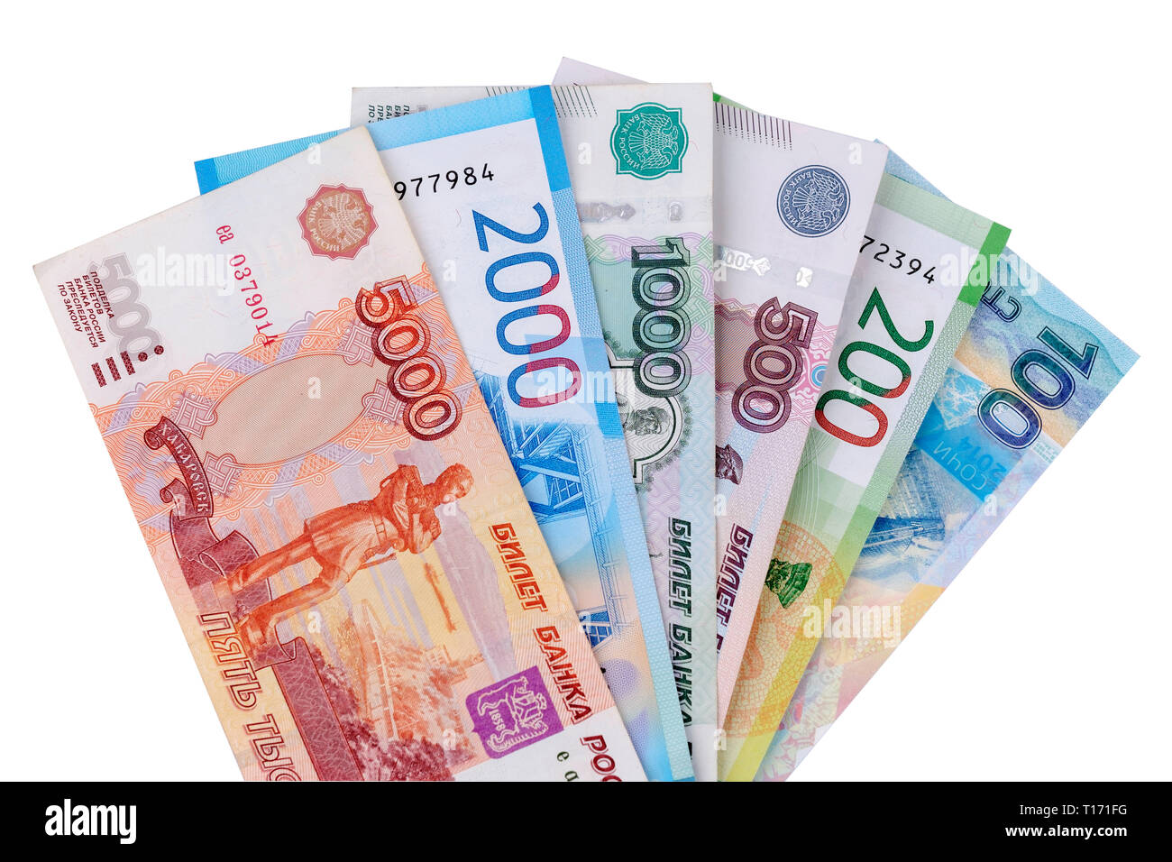 Currency russians rubles including new 200 and 2000 rub in set