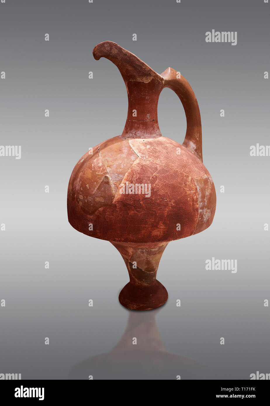 Hittite terra cotta red glazed beak spout pitcher . Hittite Period, 1600 - 1200 BC.  Hattusa Boğazkale. Çorum Archaeological Museum, Corum, Turkey Stock Photo