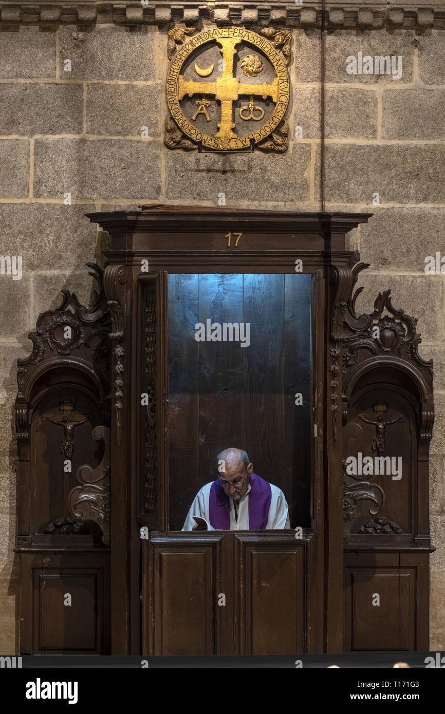 Confessional booth in Santiago de Compostela Cathedral CAMINO DE SANTIAGO Galicia Spain Stock Photo