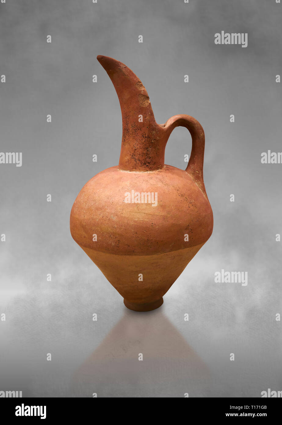 Hittite terra cotta beak spout pitcher. Hittite Old Period, 1650 - 1450 BC.  Hattusa Boğazkale. Çorum Archaeological Museum, Corum, Turkey. Against a  Stock Photo