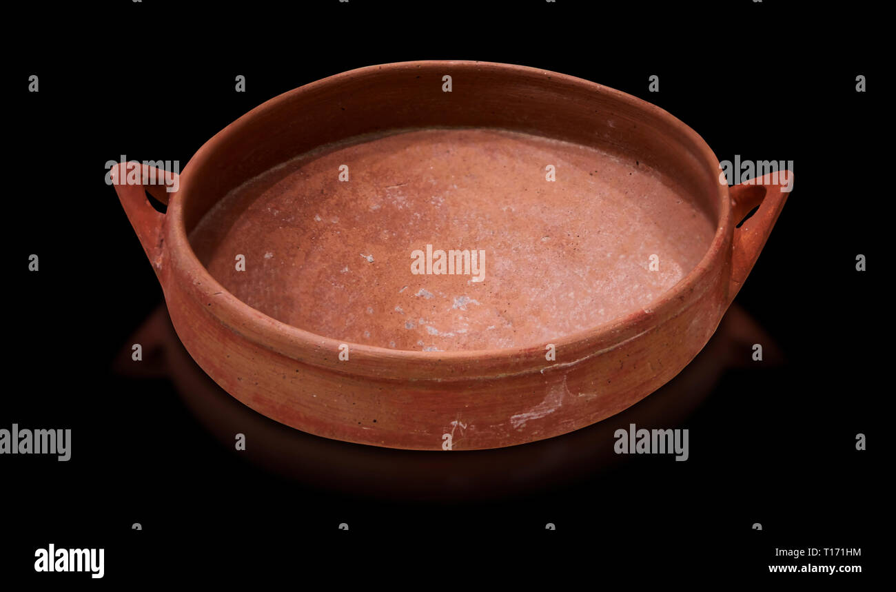 Hittite terra cotta bowl. Hittite Old Period, 1650 - 1450 BC.  Hattusa Boğazkale. Çorum Archaeological Museum, Corum, Turkey. Against a black bacgroun Stock Photo