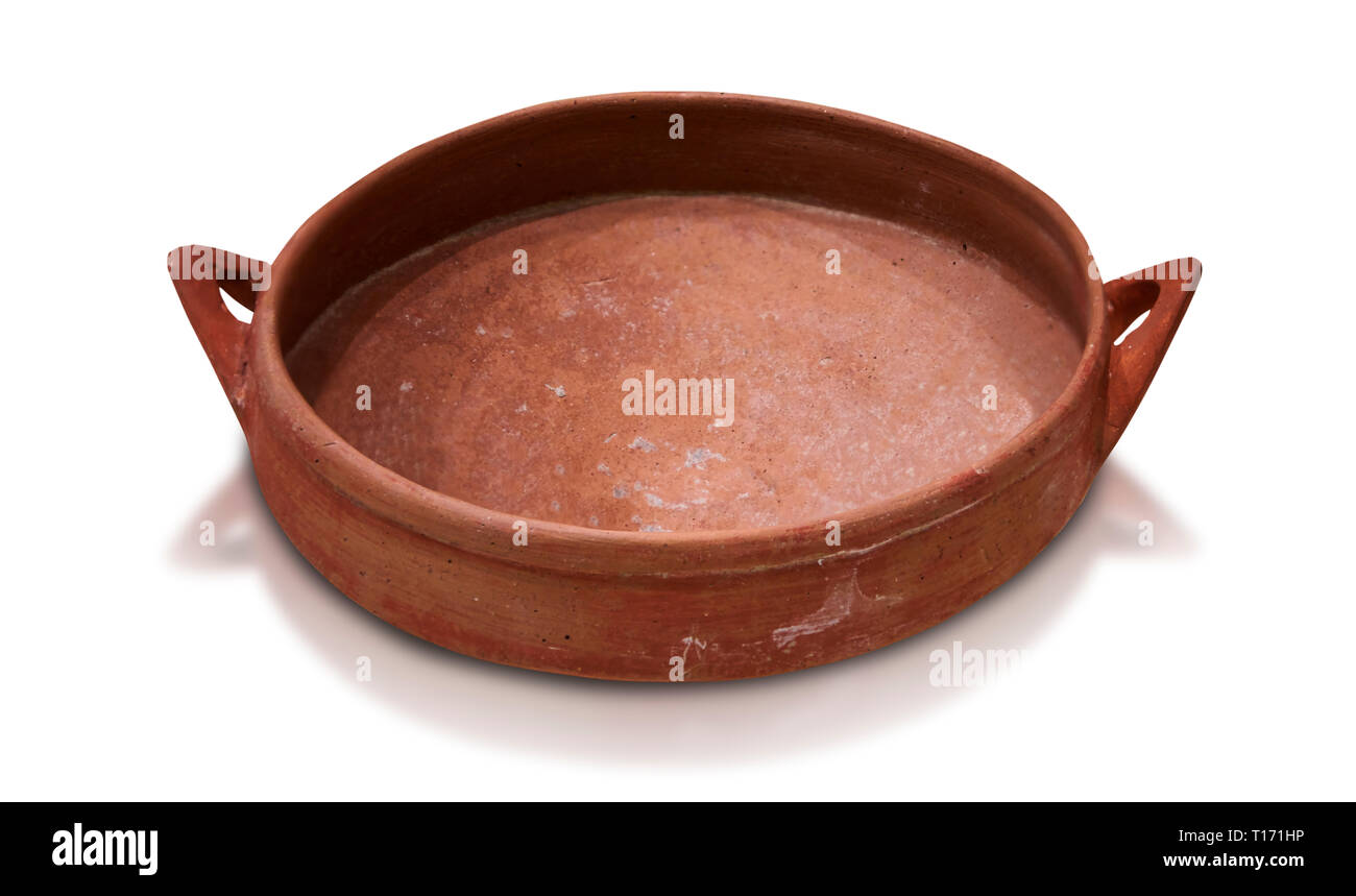 Hittite terra cotta bowl. Hittite Old Period, 1650 - 1450 BC.  Hattusa Boğazkale. Çorum Archaeological Museum, Corum, Turkey. Against a white bacgroun Stock Photo