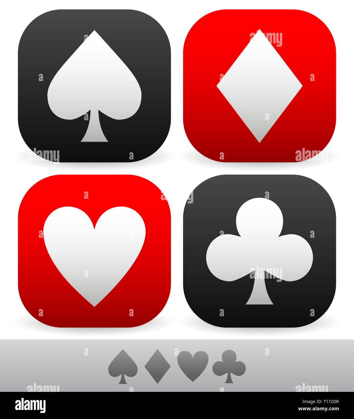 Eps 10 vector illustration of Card suit symbols. Spade, heart, diamond and club symbols Stock