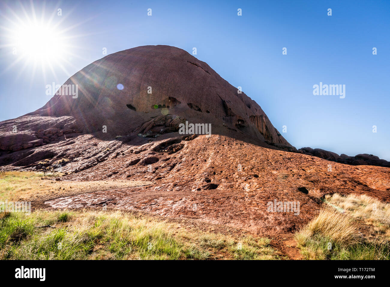 View of Kuniya Piti giant red rock during the Lungkata walk in NT outback Australia Stock Photo