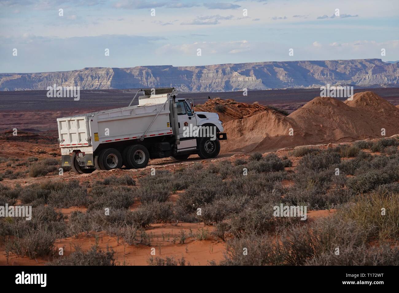 Construction crews are busy in the Northern Arizona desert outside of Page, Arizona. Stock Photo