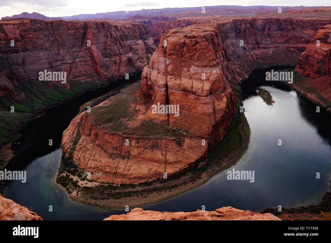 Horseshoe Bend is a horseshoe-shaped incised meander of the Colorado River located near the town of Page, Arizona, in the United States. Stock Photo