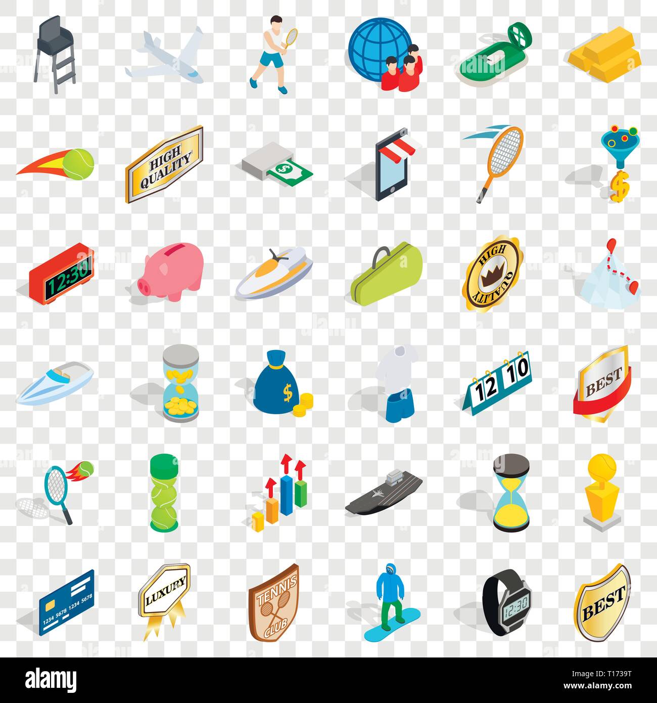 Victory icons set, isometric style Stock Vector