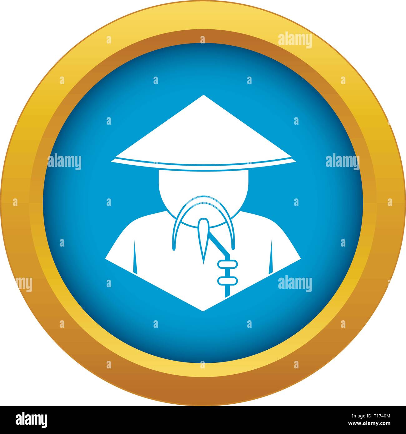 Asian man in conical hat icon blue vector isolated Stock Vector