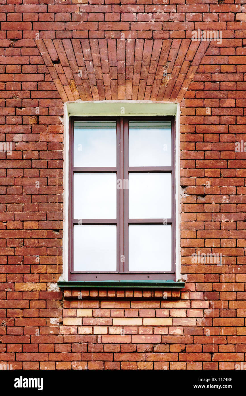 an image of old window on red brick wall Stock Photo - Alamy