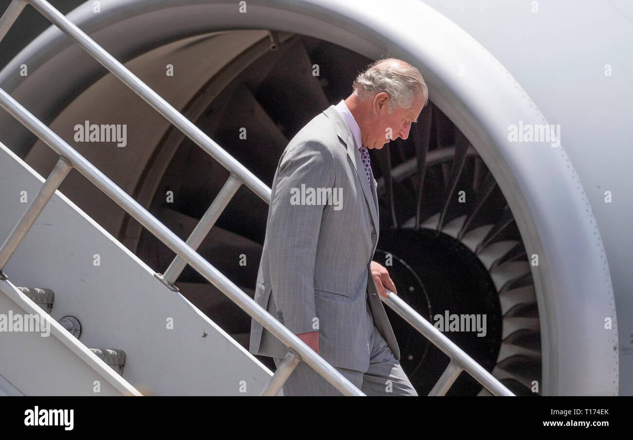 The Prince of Wales arrives at Maurice Bishop International Airport on a one day visit to the Caribbean island of Grenada. Stock Photo