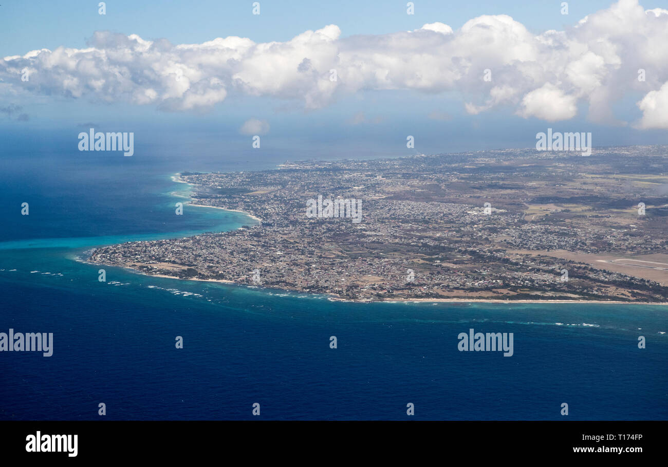 A view of the island of Barbados from RAF Voyager as the plane heads for the Caribbean island of Grenada. Stock Photo