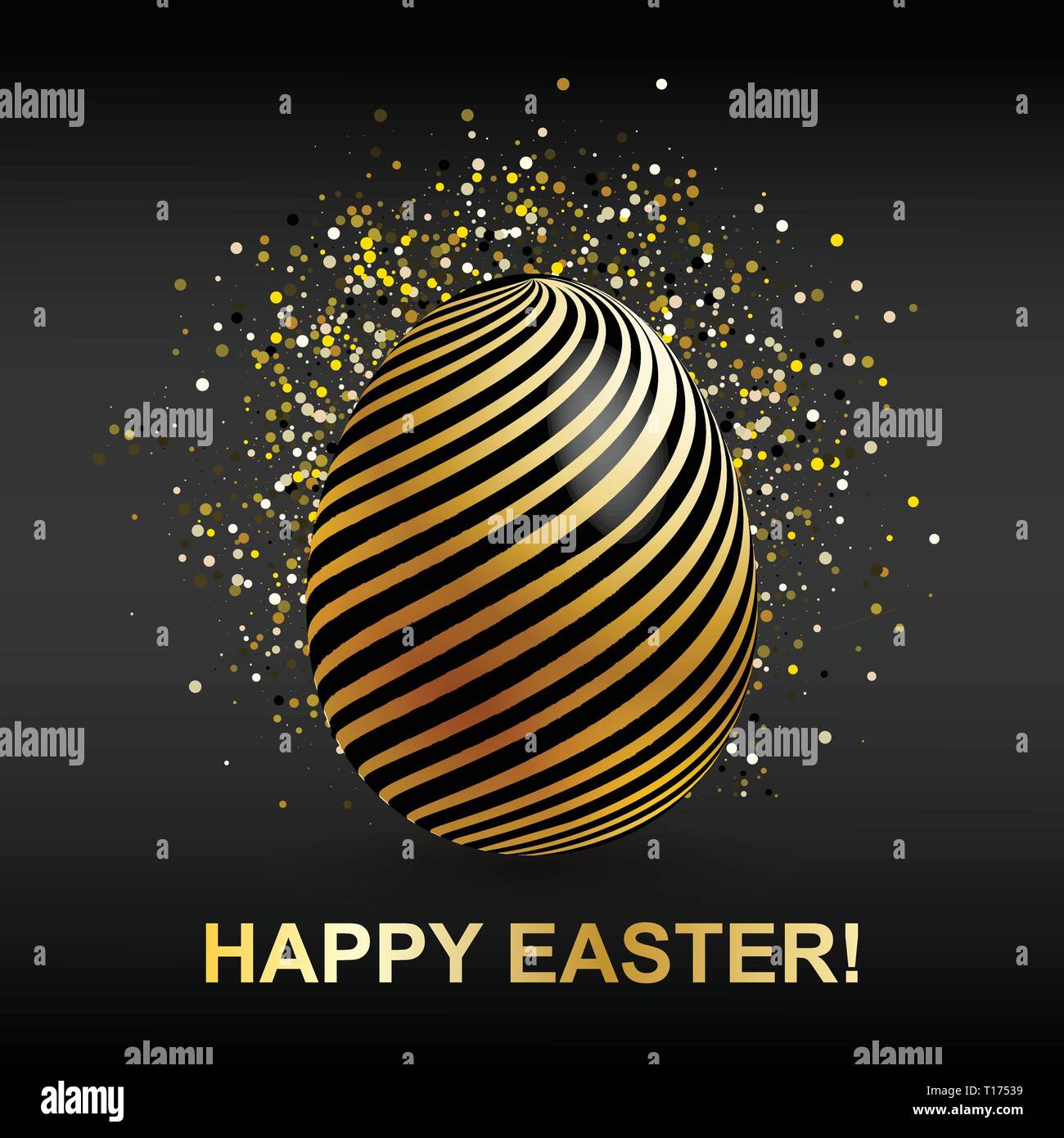 Happy Easter celebration card with golden black abstractl design decorated Stock Vector