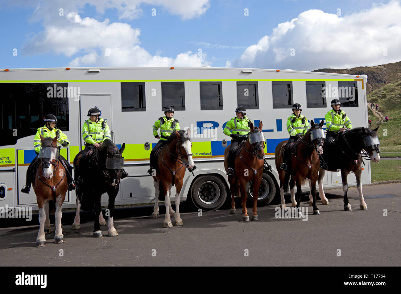Mounted Police men and women, Holyrood Park, Edinburgh, Scotland, UK
