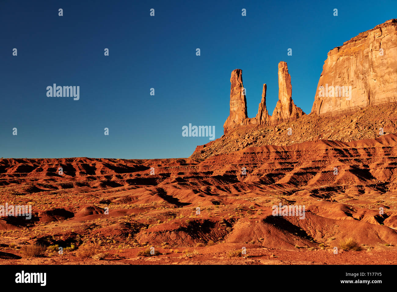 the Three Sisters in Monument Valley, Arizona, USA, North America Stock