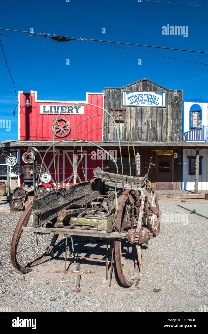 USA, ARIZONA, ROUTE 66,  Facade of the historic depot in Seligman built in 1904. Stock Photo