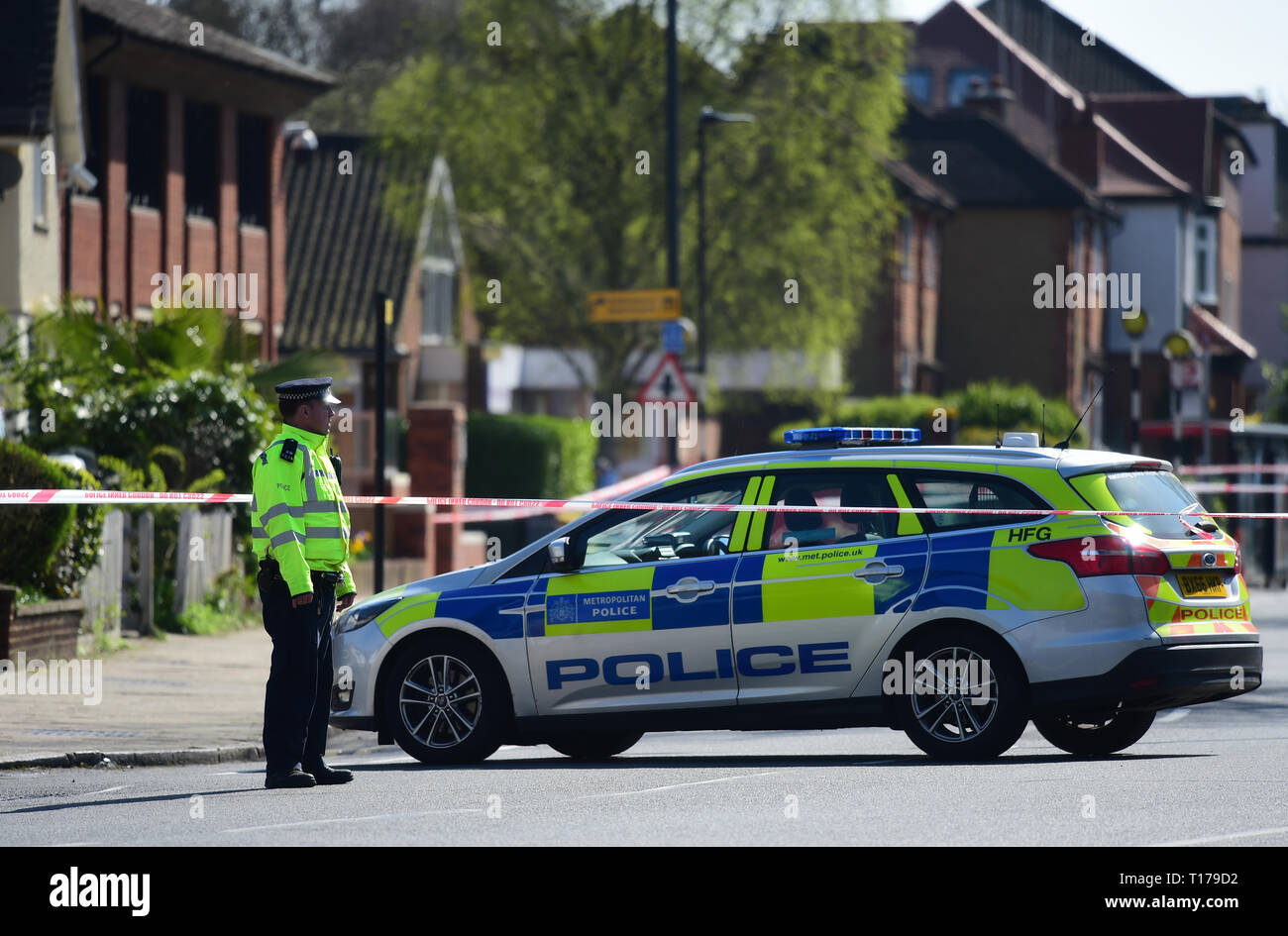 Police activity in Marsh Road, Pinner, northwest London after a man