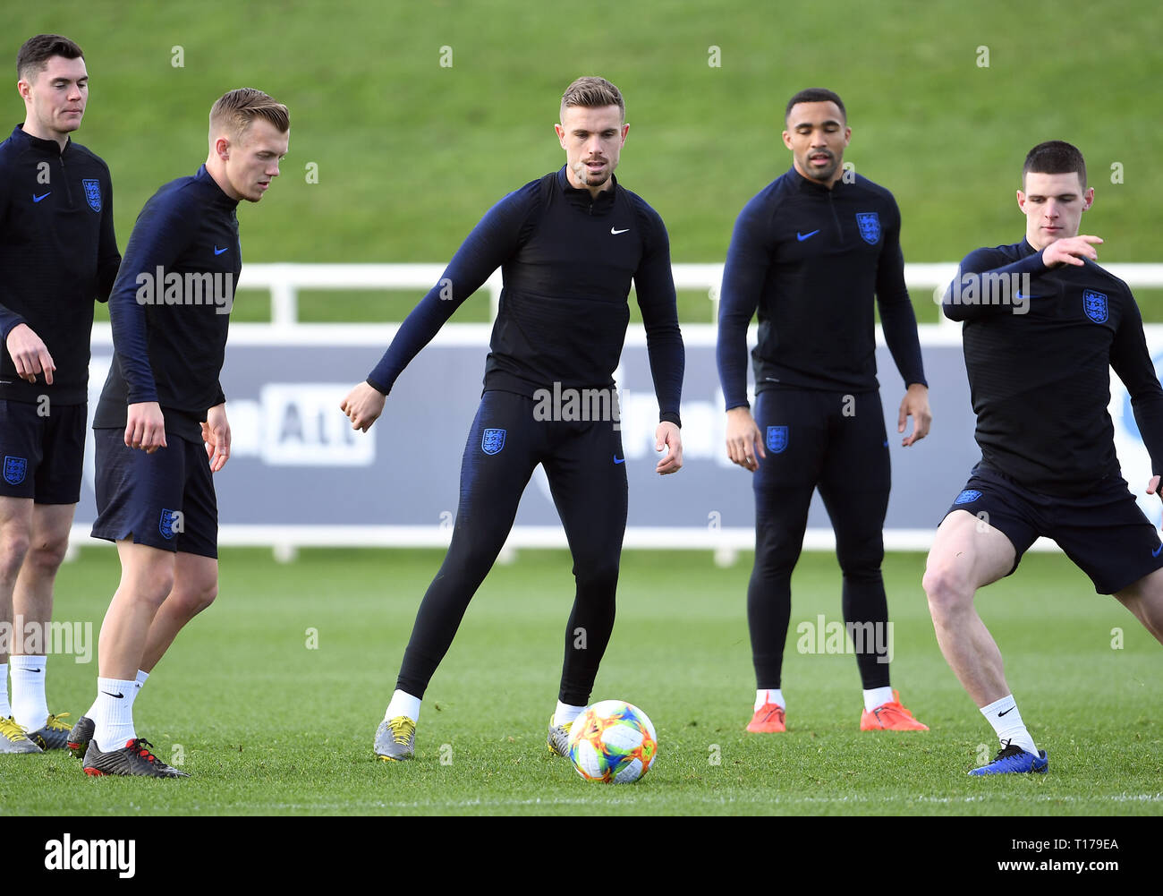 Jordan Rice Declan England's James Ward-Prowse, Jordan Henderson and Declan Rice during ...