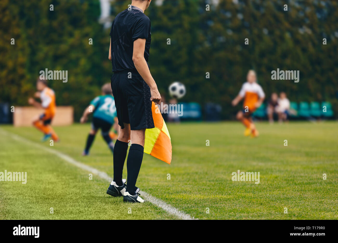 Soccer line referee; football linesman Stock Photo Alamy