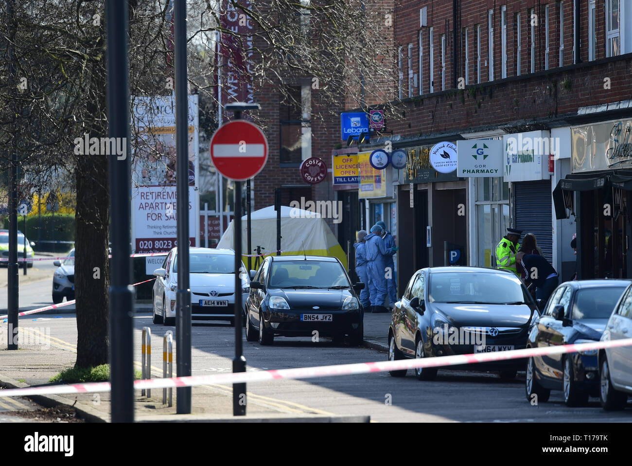 Police activity in Marsh Road, Pinner, northwest London after a man