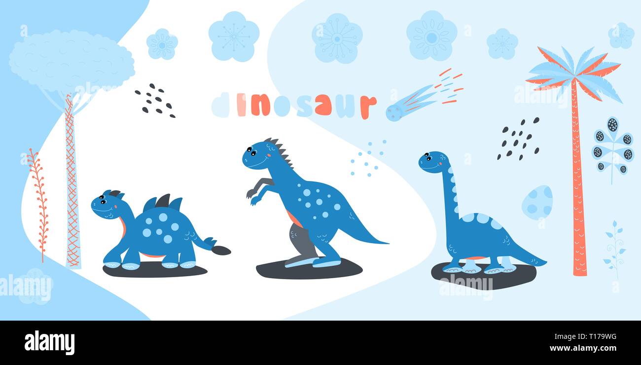 Cute Dinosaur Set For Kids Baby Clipart Design Colorful Dino Of Hand Drawn Style Vector Illustration Of Dinosaurs Isolated On Background Stock Vector Image Art Alamy