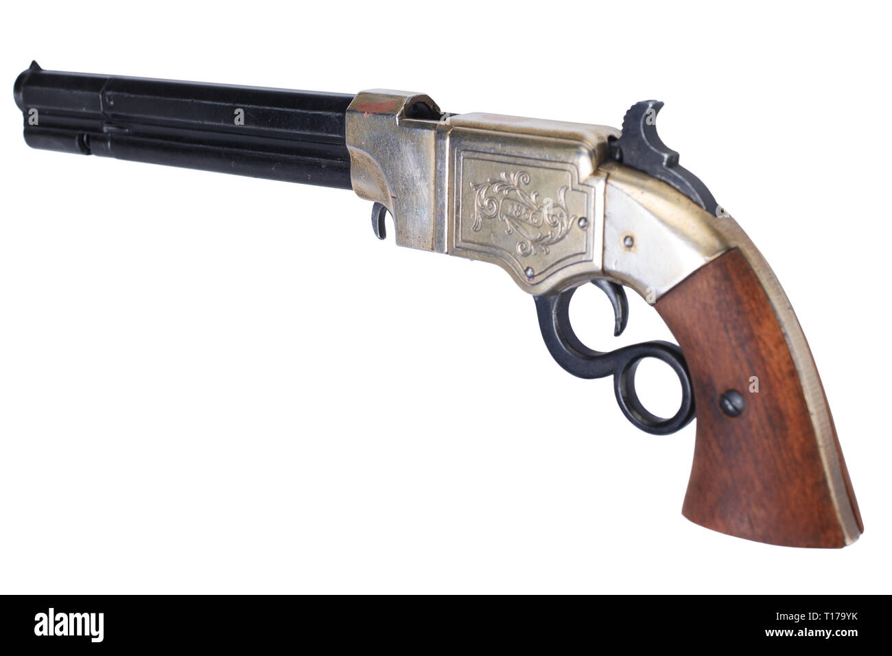 Old vintage weapon - Volcanic Repeating Pistol isolated on white ...