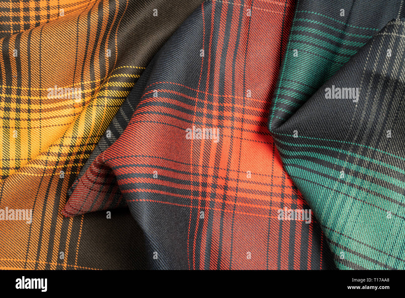 Colorful plaid fabric samples texture for the background. Stock Photo