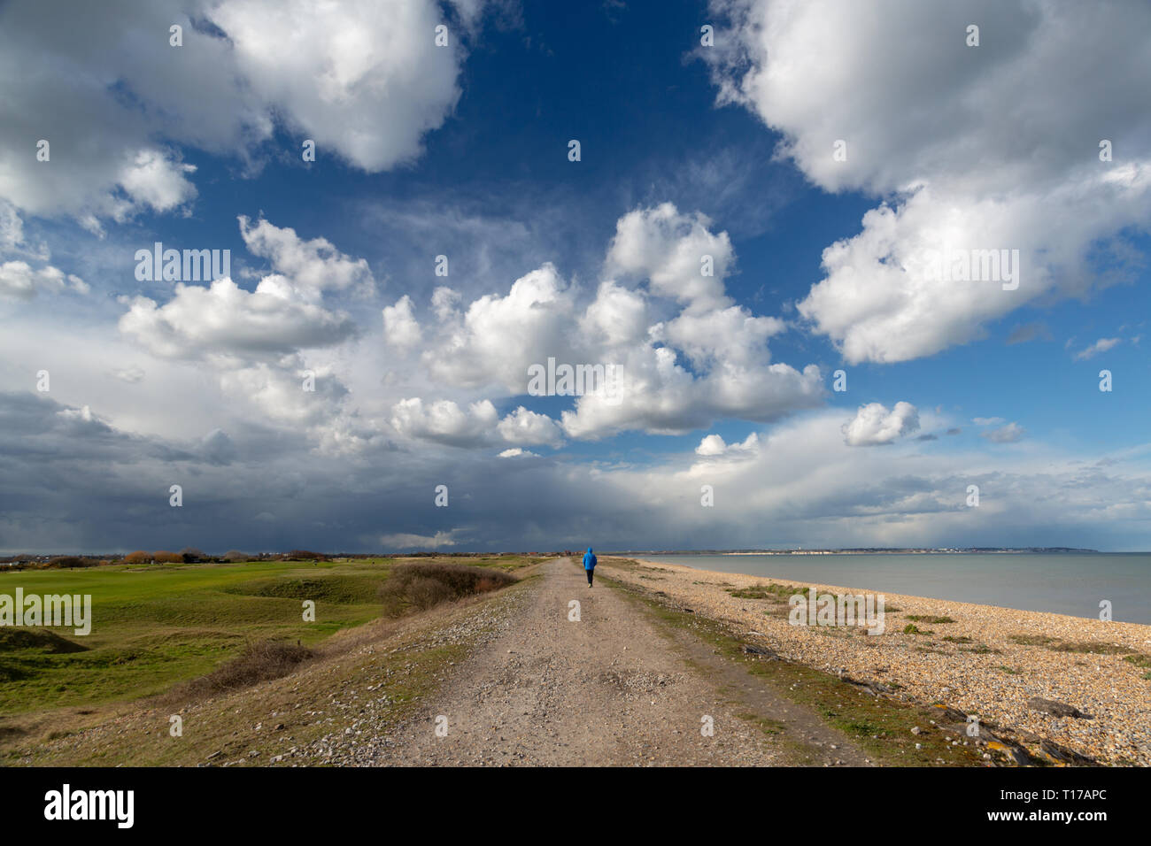 Coastal pathway during a March afternoon from Deal to Sandwich Bay, Kent, UK. Stock Photo