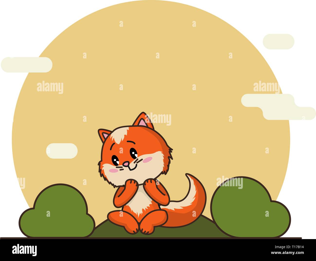 Cute litttle red fox in cartoon style. Stock Vector