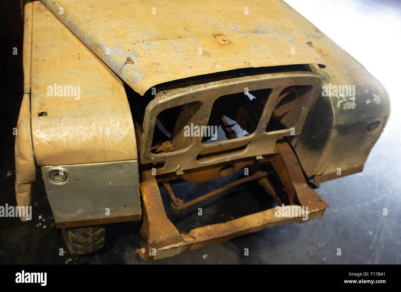 old vintage classic European car restoration.  life cycle management and work to rebuild and create perfect classic cars from barn find wrecks. rusty Stock Photo
