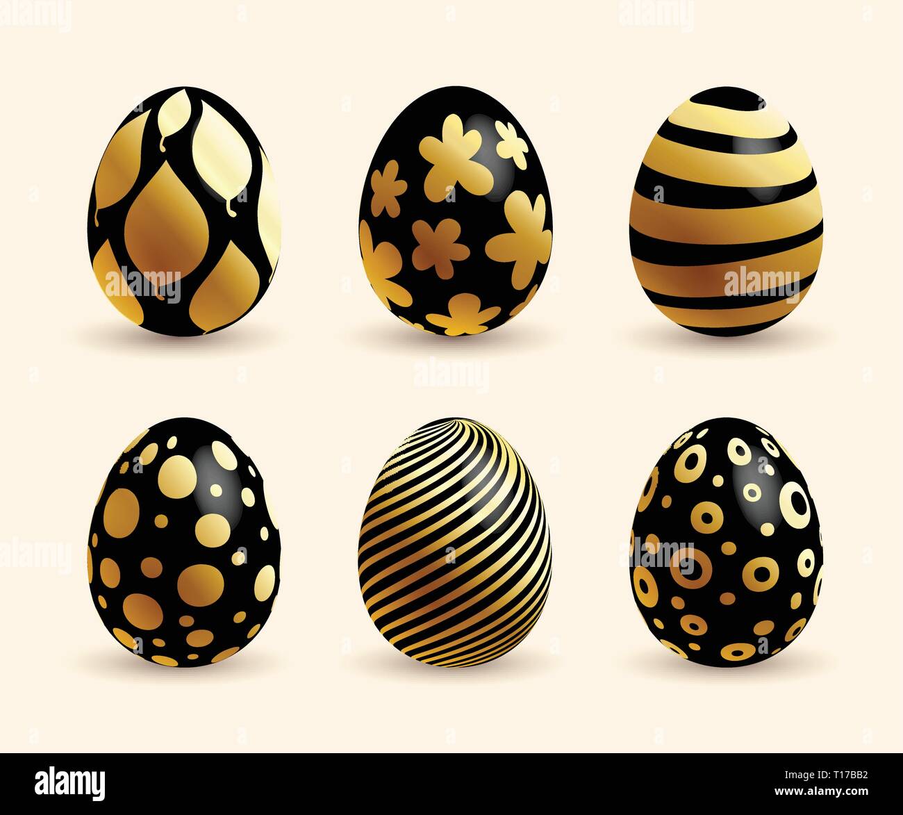 Happy Easter celebration card with golden abstract design decorated on black easter eggs. Easter eggs Stock Vector