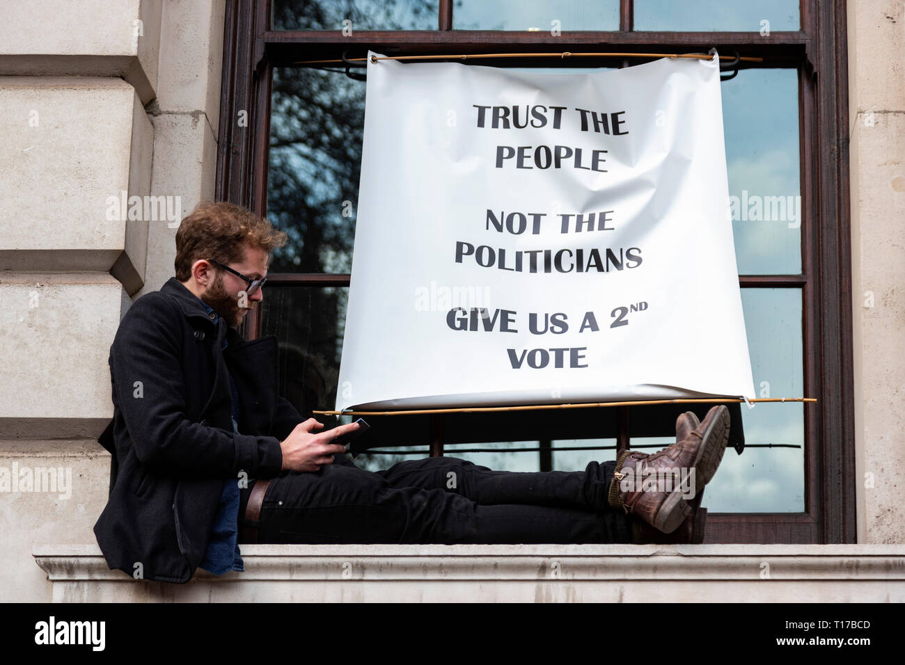 London, UK. 23 March 2019. Remain supporters and protesters take part in a march to stop Brexit in Central London calling for a People's Vote. Stock Photo