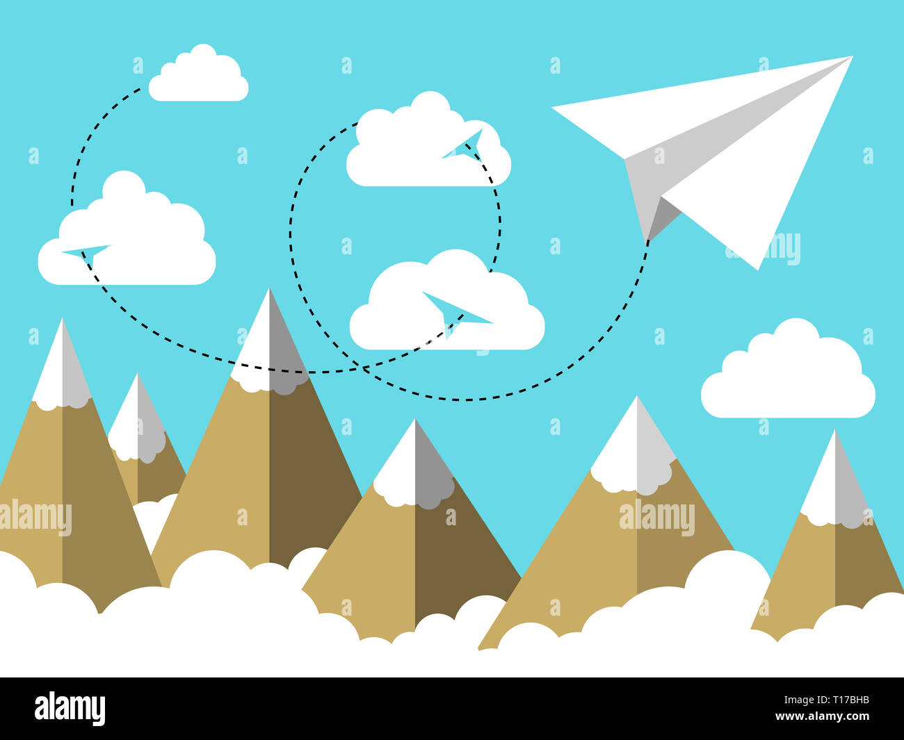 Flat illustration of Airplane or plane paper flying in the sky above ...