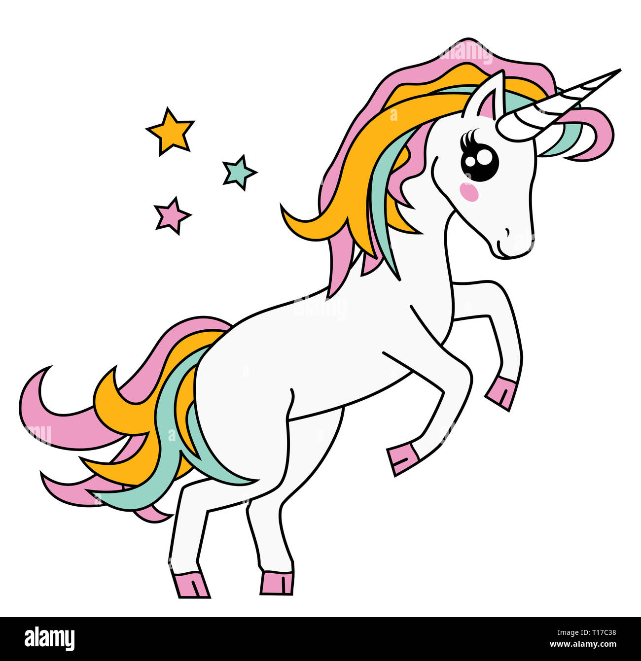 Cute Little Magic Unicorn Isolated On White Vector Illustration