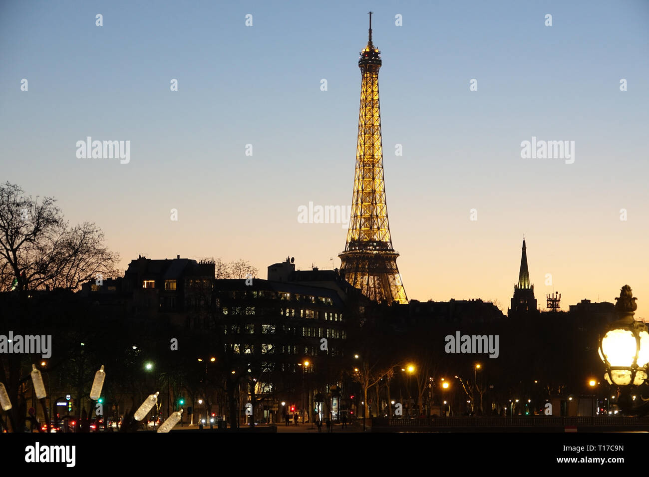 PARIS-FRANCE-FEB 25, 2019: The Eiffel Tower is a wrought-iron lattice tower on the Champ de Mars in Paris, France. It is named after the engineer Gust Stock Photo