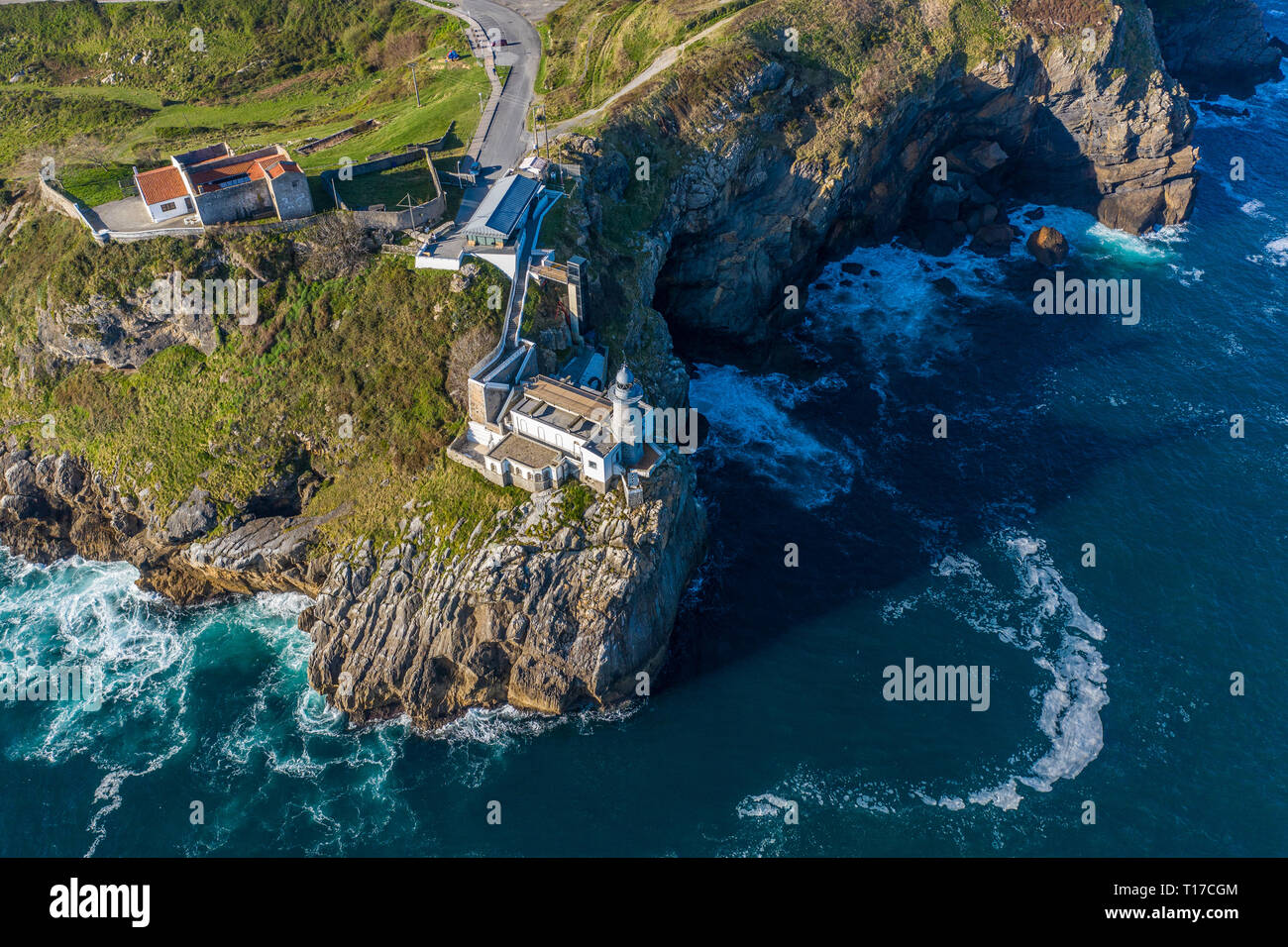 Basque Lighthouse Santa Catalina lighthouse in Lekeitio, Basque country - drone view ...
