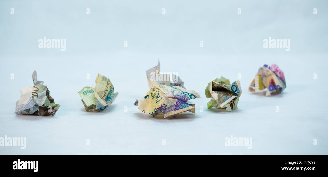 Crumpled naira notes Stock Photo