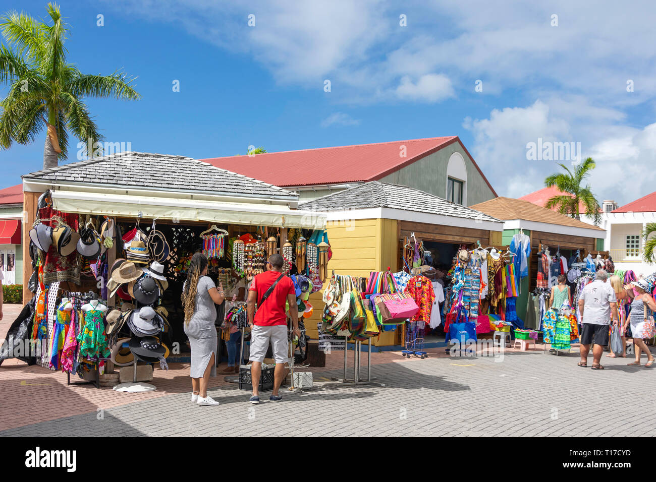 Harbour Point Village shops at Cruise Port Terminal,, Philipsburg, St Maarten, Saint Martin, Lesser Antilles, Caribbean Stock Photo